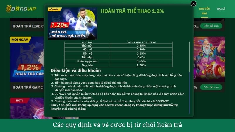Các quy định và vé cược bị từ chối hoàn trả